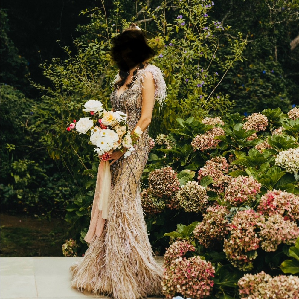 Elegant Feathered Wedding Dress